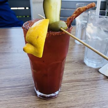 Broken Yolk Cafe - Always gotta get a bloody Mary for brunch!!! Yes that's bacon in there!!! - American Near Me - Glendora, California