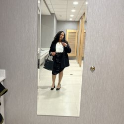 H&M - Blazer, silk skirt, v-neck button up blouse, black heels
