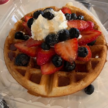 ByGood Coffee - Belgium waffle with strawberries blueberries and of course their house made whipped cream - Coffee & Tea Near Me - Winston-Salem, North Carolina ByGood Coffee - Belgium waffle with strawberries blueberries and of course their house made whipped cream - Coffee & Tea Near Me - Winston-Salem, North Carolina