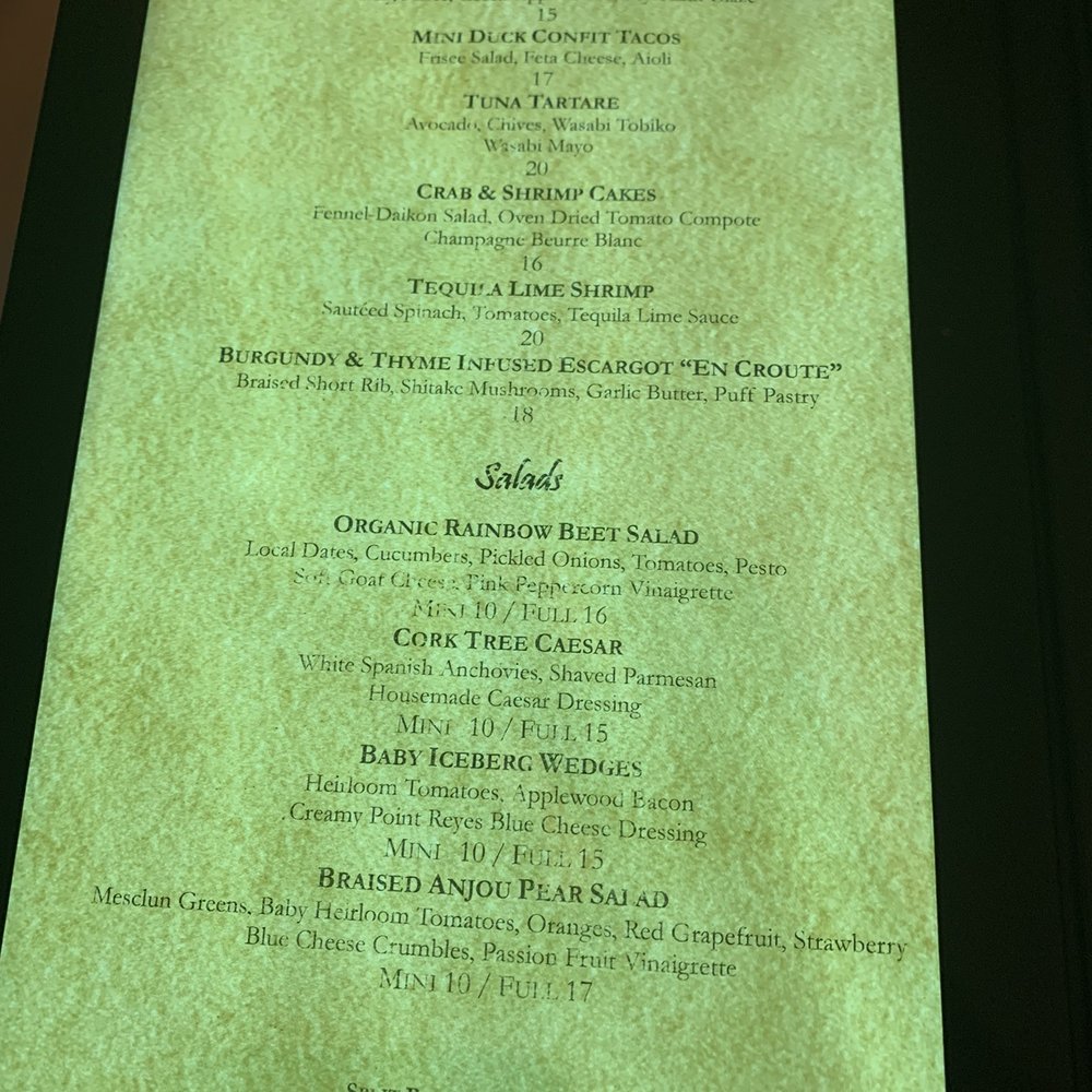 Cork Tree - Dinner menu - New American Near Me - Palm Desert, California Cork Tree - Dinner menu - New American Near Me - Palm Desert, California