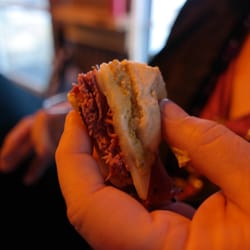 OffRhodes Craft Beer Tours - Munching on a New York Slider from Slingin Sliders Food Truck outside Middleton Brewing Company.