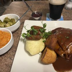 Donegan's - Turkey & ham dinner includes all this (except the Guinness ) Quite tasty!
