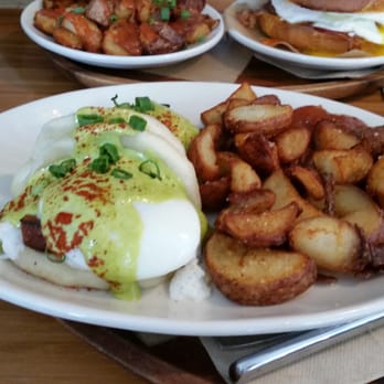 Dooby's - Pork belly eggs Benedict with scallion hollandaise and hash. - Coffee & Tea Near Me - Baltimore, Maryland