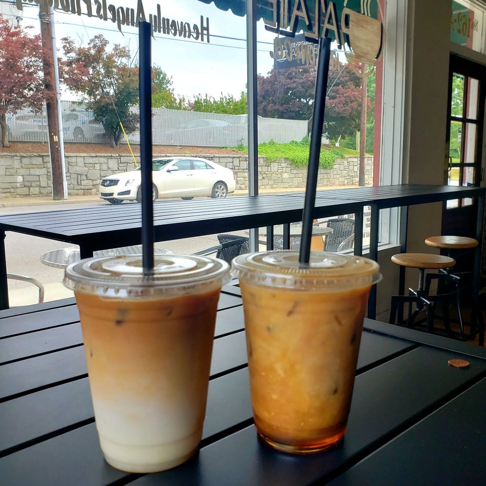 Keepsmiling  A’Latte Kesson - Salted caramel iced latte with almond milk (right) iced hazelnut latte (left). - Cafes Near Me - Mount Airy, North Carolina
