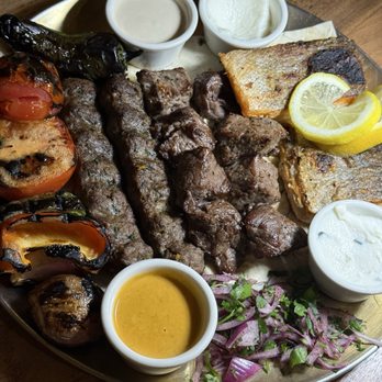 Ammatoli - Family Mashwi Feast (Kafta, Rib Eye Steak, Salmon) - Mediterranean Near Me - Long Beach, California