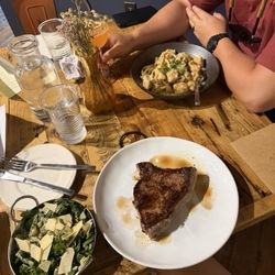 Chicken picatta and steak and house salad