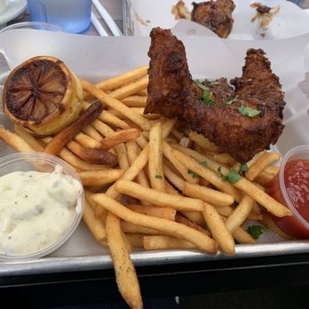 Brewport Tap House - Fish & Chips (cod dipped in beer infused batter and served with malt vinegar - $19) - Bars Near Me - El Segundo, California Brewport Tap House - Fish & Chips (cod dipped in beer infused batter and served with malt vinegar - $19) - Bars Near Me - El Segundo, California