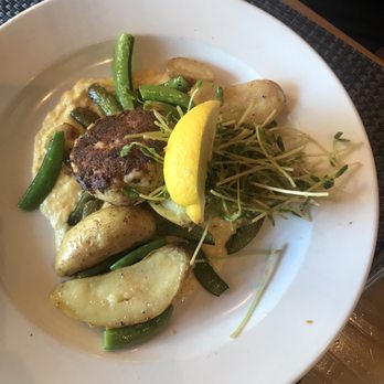 Hooked - Crabcake with fingerling potatoes and veggies. - Seafood Near Me - Ocean City, Maryland Hooked - Crabcake with fingerling potatoes and veggies. - Seafood Near Me - Ocean City, Maryland