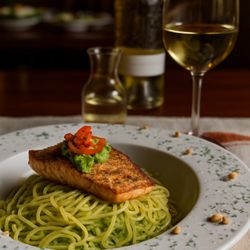 Salmon over Pesto