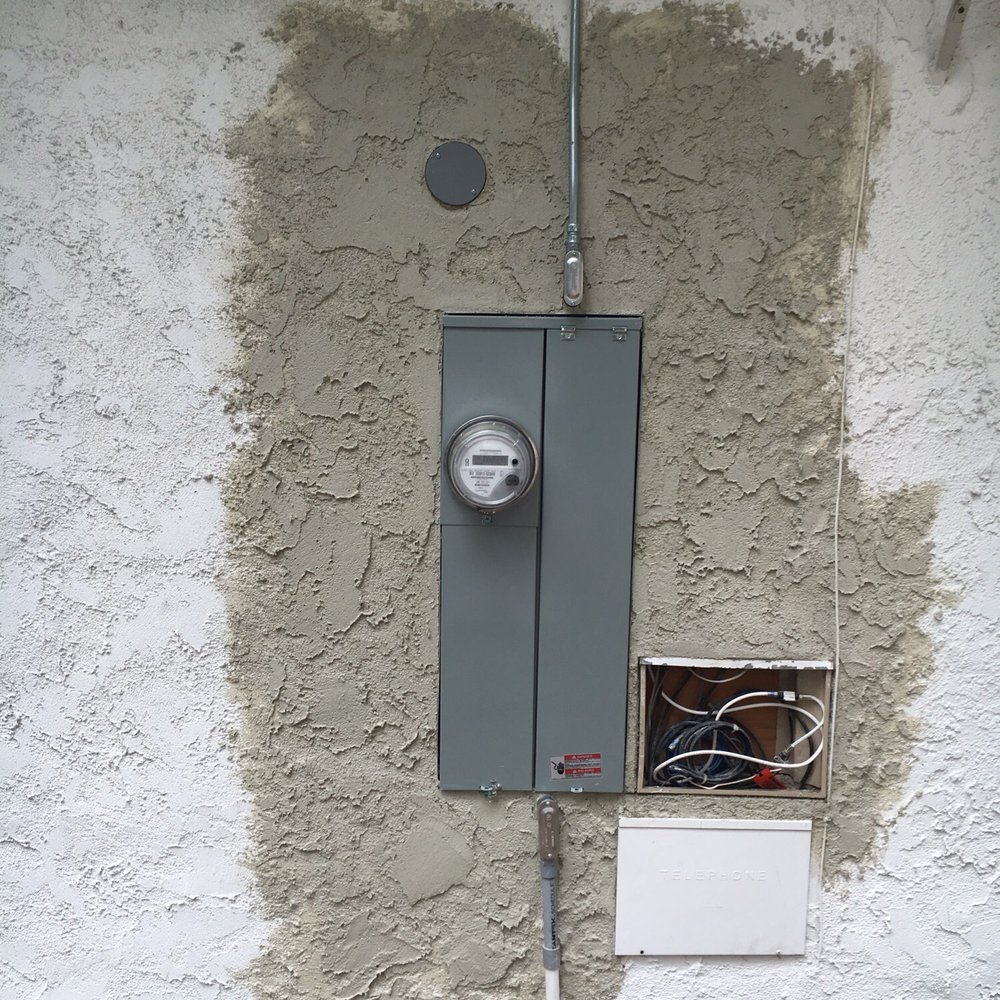 Patchwork's Plastering & Patching Specialists - Wonderful patching job after electrical panel replacement. - Stucco Services Near Me Patchwork's Plastering & Patching Specialists - Wonderful patching job after electrical panel replacement. - Stucco Services Near Me