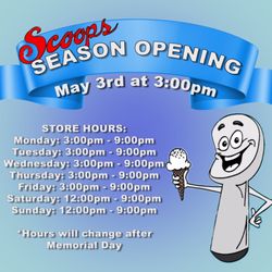 Scoops Ice Cream Shop - Scoops will be opening for the 2024 season on May 3rd at 3:00pm!