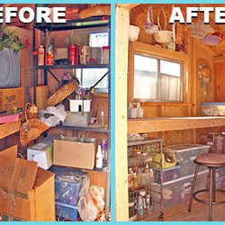 The Declutter Therapist - This is a shed converted to a craft cottage, that was a jumble. We rearranged shelves & added new systems to create an inspiring space.