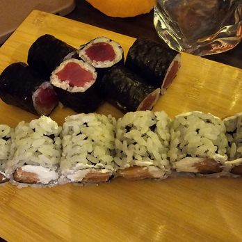Sushi Hatsune - Combo Roll - Two Roll: Bluefin Tuna Maki & Salmon Cream Cheese Maki - Sushi Bars Near Me - New York, New York Sushi Hatsune - Combo Roll - Two Roll: Bluefin Tuna Maki & Salmon Cream Cheese Maki - Sushi Bars Near Me - New York, New York