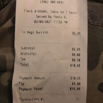 TaKitos Mexican Restaurant - Receipt - Beer, Wine & Spirits Near Me - Hollywood, Florida