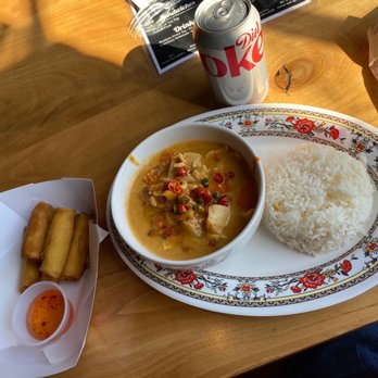 Thai Spice - I had the Massaman Curry with Chicken and Spring Rolls.  Including diced Thai Chili's. An Outstanding Lunch. - Thai Near Me - Eugene, Oregon
