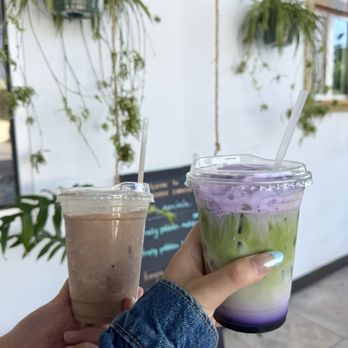 Hilo Coffee Corner - blended cold brew freeze with chocolate & iced ube matcha latte - Coffee & Tea Near Me - Hilo, Hawaii