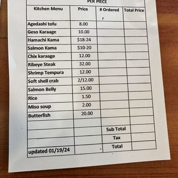 Natsunoya Tea House - Kitchen menu - Sushi Bars Near Me - Honolulu, Hawaii