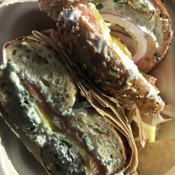 Boil & Bake - East Village - warning...only one slice of smoked salmon - Bagels Near Me - Costa Mesa, California