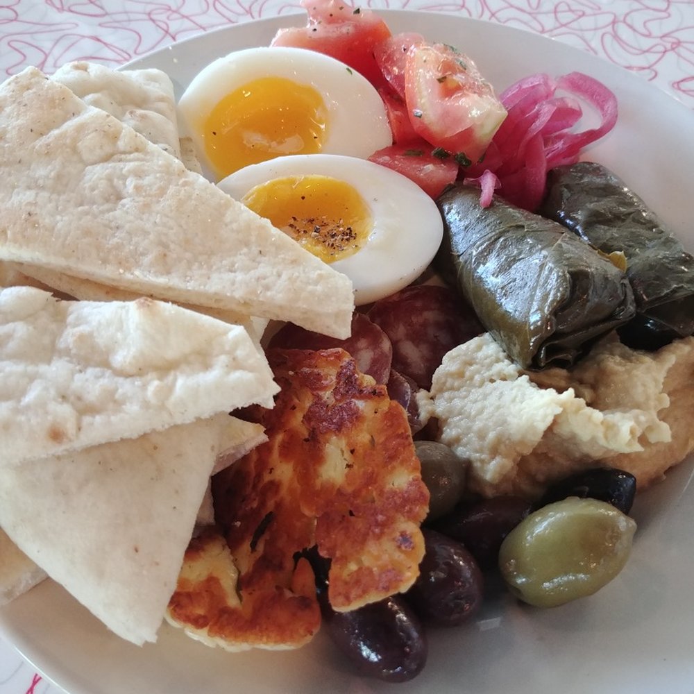 Other Side Diner - Half order of the mezze plate (might be just a happy hour special). Halloumi, stuffed grape leaves, even some salami down in there! - Diners Near Me - Portland, Maine Other Side Diner - Half order of the mezze plate (might be just a happy hour special). Halloumi, stuffed grape leaves, even some salami down in there! - Diners Near Me - Portland, Maine