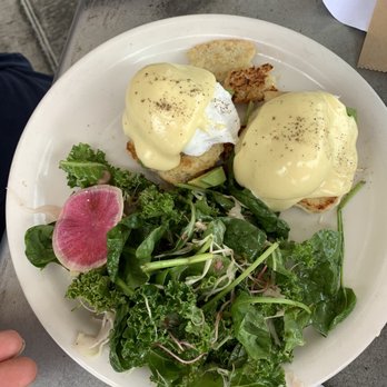 Moo Creamery - Eggs Benedict with bright greens. Perfectly poached eggs. - Burgers Near Me - Bakersfield, California Moo Creamery - Eggs Benedict with bright greens. Perfectly poached eggs. - Burgers Near Me - Bakersfield, California