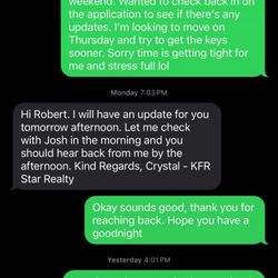 KFR Star Realty - Text messages between Crystal