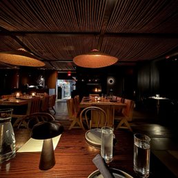 view of the restaurant from one of the booths along the wall.