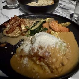 Chicken Vincent and seafood lasagna