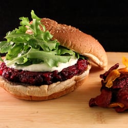 Chefery - This veggie burger is so hearty and satisfying, you'll believe you're eating a real beef burger! Served with horseradish Meyer lemon aioli