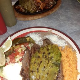 Carne Asada with added cactus on bottom, Fajita Alambre with added cactus on top. Carne Asada with added cactus on bottom, Fajita Alambre with added cactus on top.