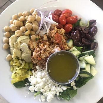 Healthy Creations Cafe - Greek power bowl plus Mediterranean chicken (IG: @foodie_mary) - Gluten-Free Near Me - Encinitas, California