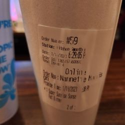 Tropical Smoothie Cafe - You can see what went into the smoothies at the bottom of the order sticker here.