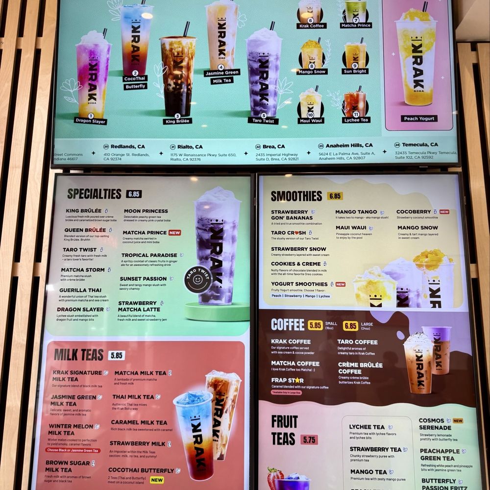 Krak Boba - Menu as of March 2025 - Bubble Tea Near Me - Brea, California Krak Boba - Menu as of March 2025 - Bubble Tea Near Me - Brea, California