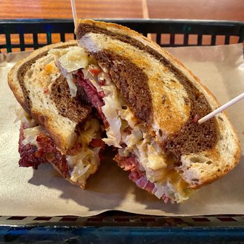 Lazy Oaks Beer Garden - Reuben with fresh corned beef from scratch. - Bars Near Me - Houston, Texas Lazy Oaks Beer Garden - Reuben with fresh corned beef from scratch. - Bars Near Me - Houston, Texas