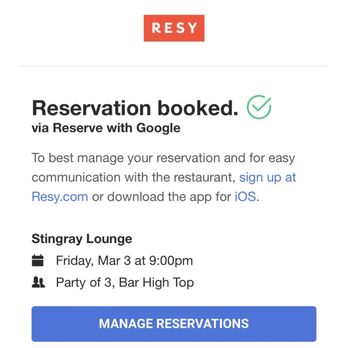 Stingray Lounge - Clearly states "bar high top" which I selected over "table" - Seafood Near Me - Uptown Hoboken, New Jersey