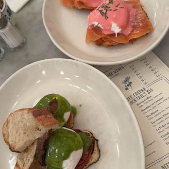 Jack's Wife Freda - Poached Eggs with Roasted Tomato and Halloumi, Eggs Benedict with Smoked Salmon - Mediterranean Near Me - New York, New York Jack's Wife Freda - Poached Eggs with Roasted Tomato and Halloumi, Eggs Benedict with Smoked Salmon - Mediterranean Near Me - New York, New York