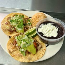 Tacos Penachos - 2 large sized tacos with rice and beans.