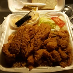 Kim's Food Mart - Fish and shrimp with fried rice.