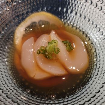 Tins - Scallop (ponzu, sesame oil, truffle salt) - Sushi Bars Near Me - Houston, Texas Tins - Scallop (ponzu, sesame oil, truffle salt) - Sushi Bars Near Me - Houston, Texas
