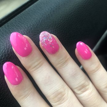 Allure Nails & Spa - Almond shape, hot pink powder dip nail w/ silver sparkle glitter ombre powder on ring finger - Nail Salons Near Me - Flower Mound, Texas Allure Nails & Spa - Almond shape, hot pink powder dip nail w/ silver sparkle glitter ombre powder on ring finger - Nail Salons Near Me - Flower Mound, Texas