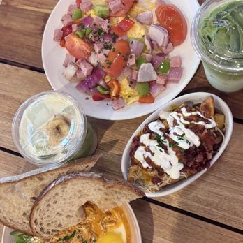 Nightingale - Loaded Potato Wedges + Ham & Cheese Omelet + Crab Hatchlet - Breakfast & Brunch Near Me - Huntington Beach, California Nightingale - Loaded Potato Wedges + Ham & Cheese Omelet + Crab Hatchlet - Breakfast & Brunch Near Me - Huntington Beach, California