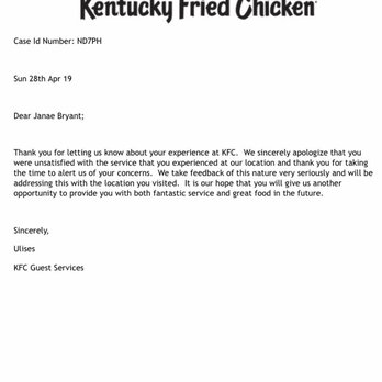 KFC - KFC's management/corporate giving a generic "our bad" response, to hearing about their horrible service. - Fast Food Near Me - Bloomfield, Connecticut