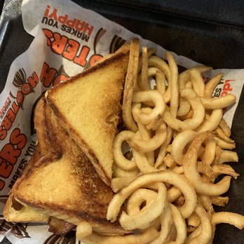 Hooters - Grilled cheese with extra cheese plus bacon & curly fries - American Near Me - Chesapeake, Virginia Hooters - Grilled cheese with extra cheese plus bacon & curly fries - American Near Me - Chesapeake, Virginia