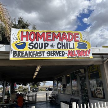 Hula's - a sign that reads homemade soup and chili breakfast served always - American Near Me - Escalon, California