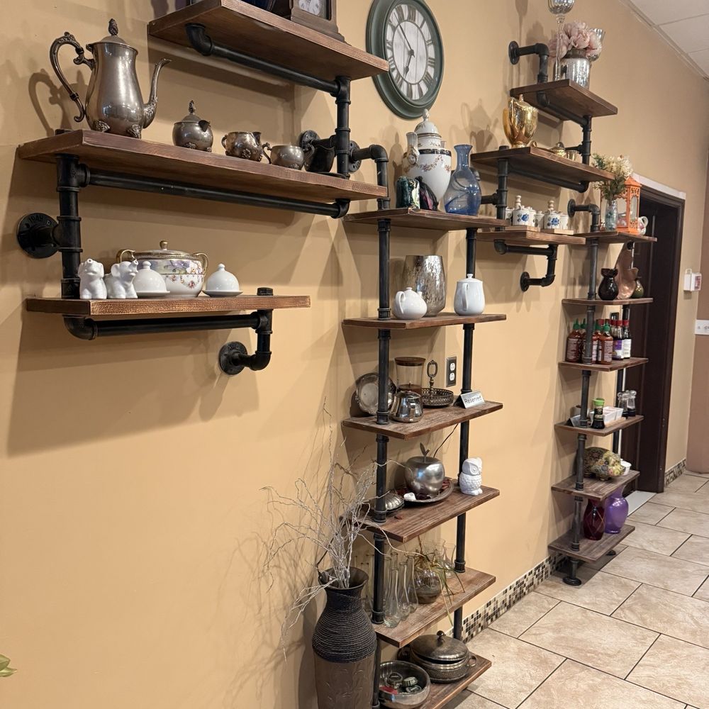 Interior of restaurant; decorative wall