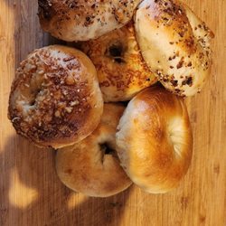 J and M Sourdough Bagels - Another shot of our mouth watering sourdough bagels. Crunchy on the outside and chewy and soft on the inside.