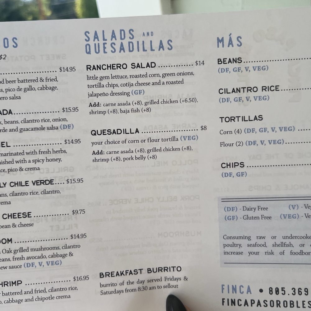 Finca Paso Robles - Menu (back) - Mexican Near Me - Paso Robles, California Finca Paso Robles - Menu (back) - Mexican Near Me - Paso Robles, California