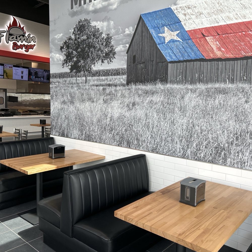 Flamin Burger - Comfy seating - Fast Food Near Me - Manor, Texas Flamin Burger - Comfy seating - Fast Food Near Me - Manor, Texas