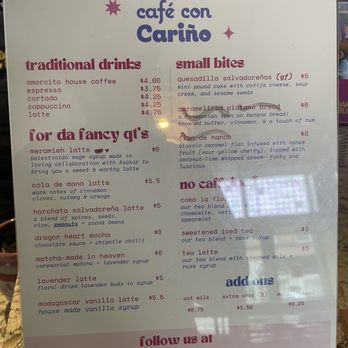 Cafe Con Carino - Coffee/tea and drinks menu - Coffee & Tea Near Me - Oakland, California