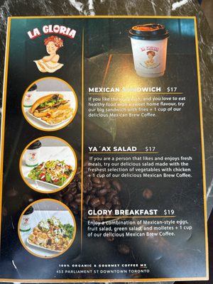 Menu photo 2 La Gloria Mexican Coffee Toronto, ON Menu photo 2 La Gloria Mexican Coffee Toronto, ON