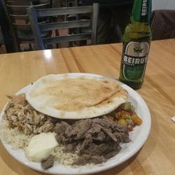 Bachir - This is the combo meal with beef and chicken, hummus, tabouli, rice, and vegetables. Very good.